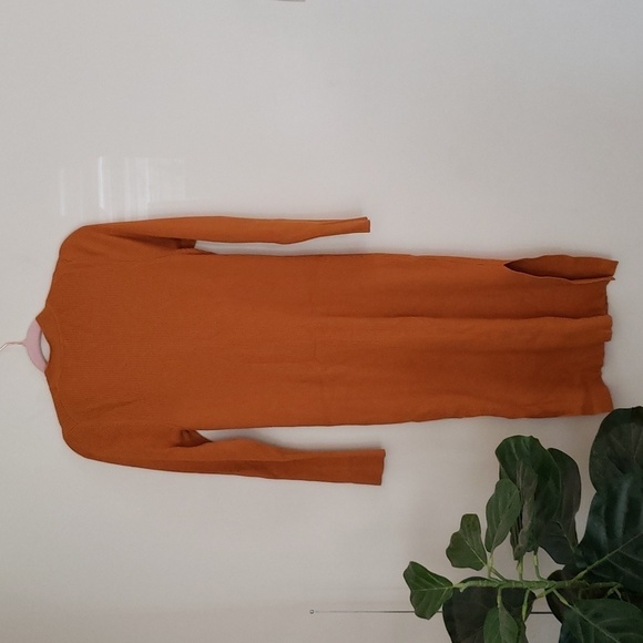 Moth Anthropologie mustard yellow button down ribbed sweater midi maxi dress Med - Picture 12 of 12